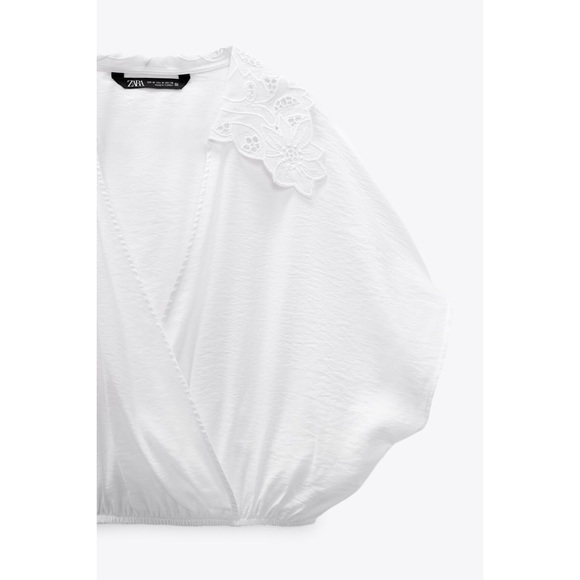 Zara NWT Loose Fitted Cropped Style Embroidered Collar Top XS - Picture 6 of 15